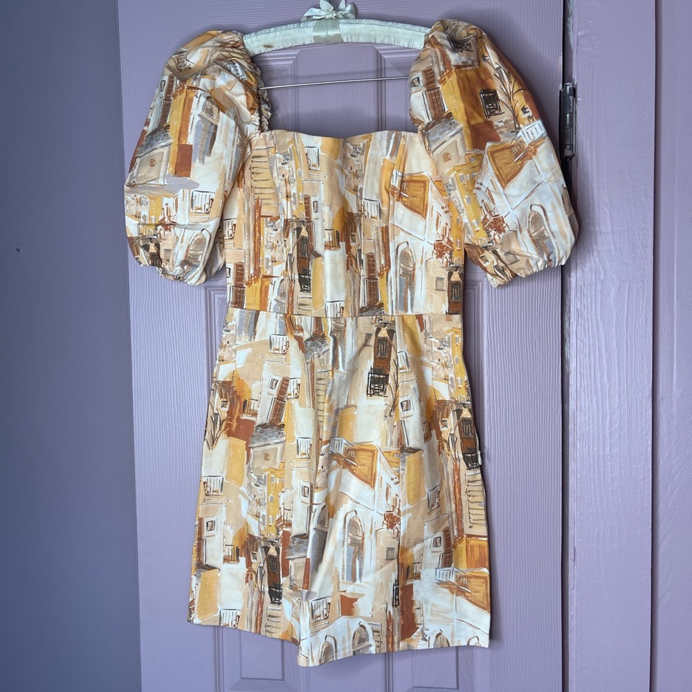 & Other Stories Orange/Terracotta Patterned Dress with Balloon Sleeves